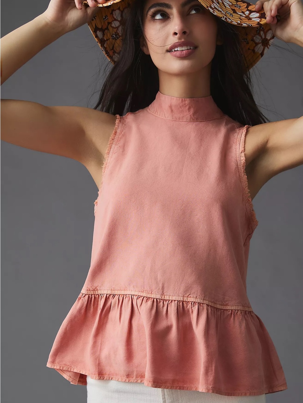 Cloth & Stone Tie Back Peplum Tank Top Coral Orange Medium NWT